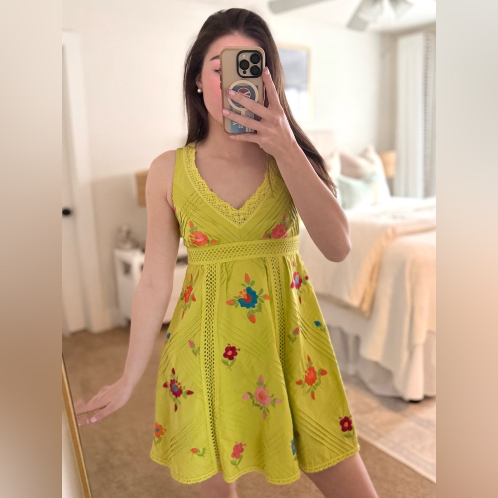 Nanette Lepore Chartreuse Floral Mini Dress